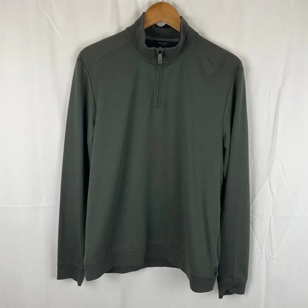 Ted Baker Caravan 1/4 Zip Pullover Gray/Green Long Sleeve Men's Size 4 or US L